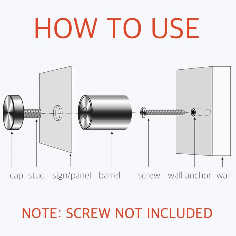 Lantee 20 Pcs Silver Tone Stainless Steel 19 x 30mm Standoff Hardware Mounts Screws for Glass - Image 4